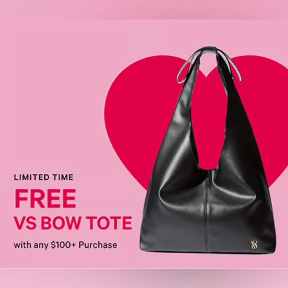 NWT Victoria Secret Black Faux Leather Tote with Bow Handle - Picture 6 of 6